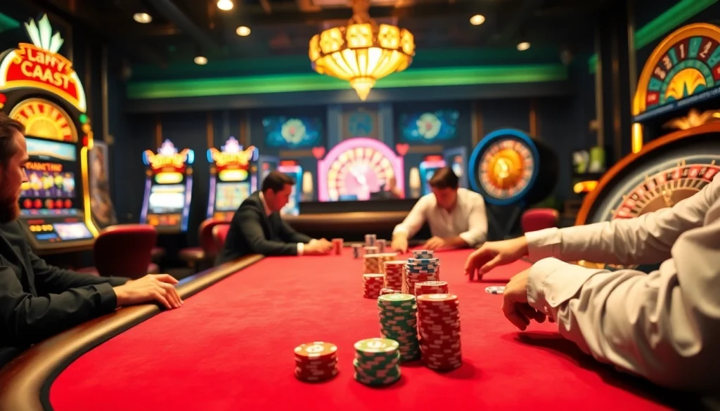 Action-packed poker game at https://luck8.name/, showcasing vibrant chips and an exciting casino atmosphere.