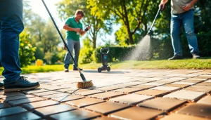 Effective čiščenje tlakovcev by professional team using eco-friendly techniques.
