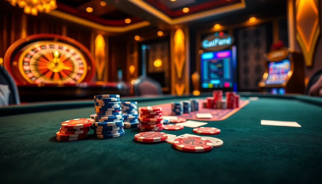Experience the thrill of gambling at https://888new.sarl/ with vibrant poker chips and a roulette wheel enriching the scene.