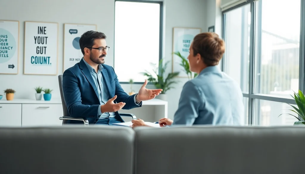 business coach near me guiding a client during a coaching session in a modern office