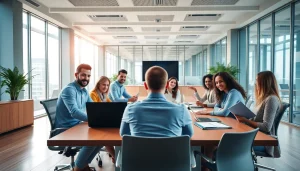 Engaging collaboration in a business setting showcasing teamwork and innovation.