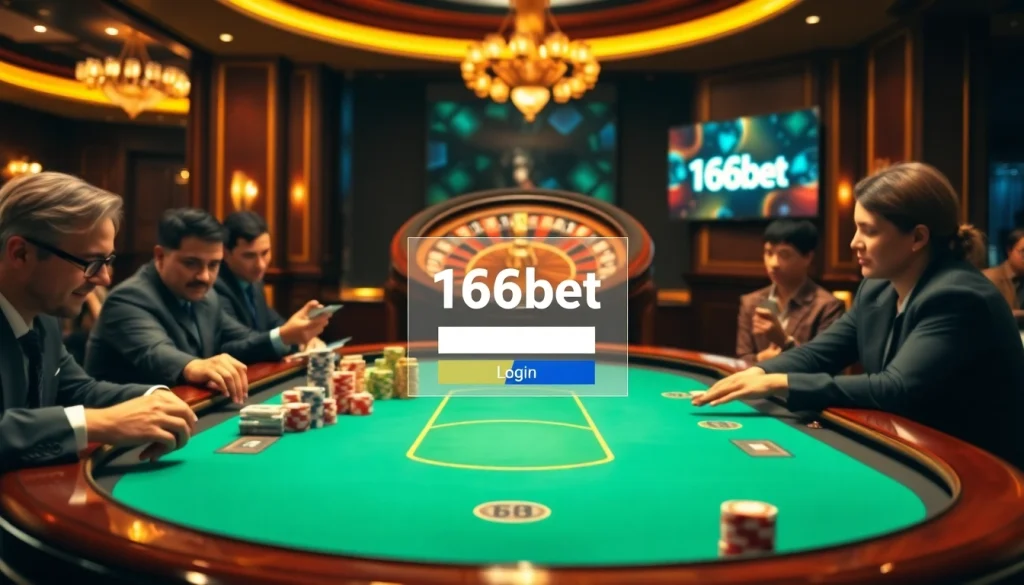 Experience the excitement of 166bet Login at a luxurious casino poker table filled with action.