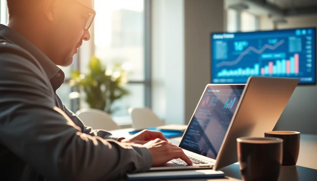 Analyze SEO performance with a professional strategist studying analytics data in a modern office.