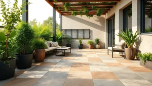 Carrelage extérieur élégant utilisé sur une terrasse extérieure chic