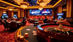 Exciting casino gameplay scene featuring god345.co poker chips and a roulette wheel.