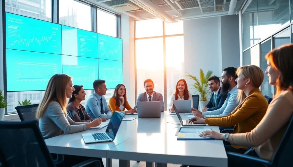 Business professionals collaborating in a modern office, emphasizing td web business banking login.