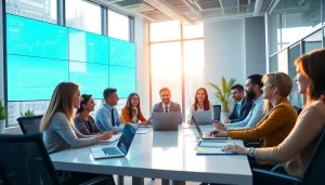 Business professionals collaborating in a modern office, emphasizing td web business banking login.