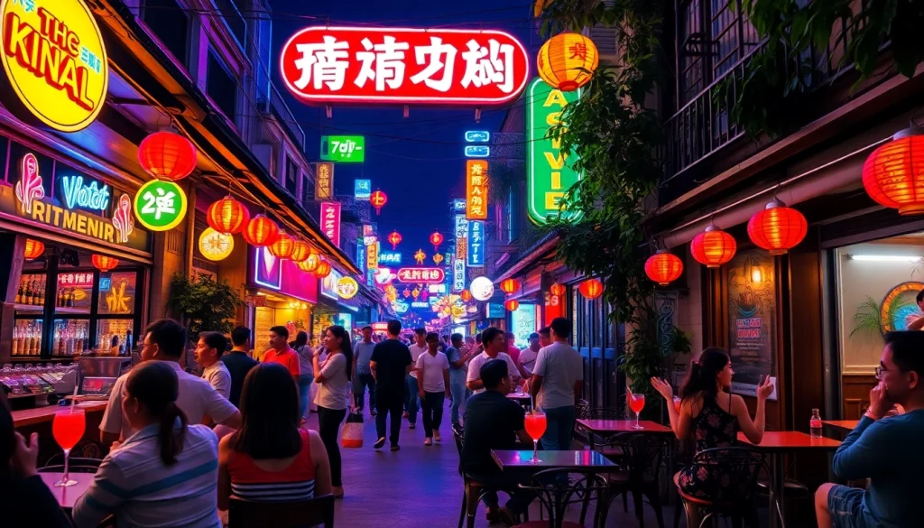 Experience 베트남밤문화 with lively nightlife scenes featuring neon lights, cocktails, and music.