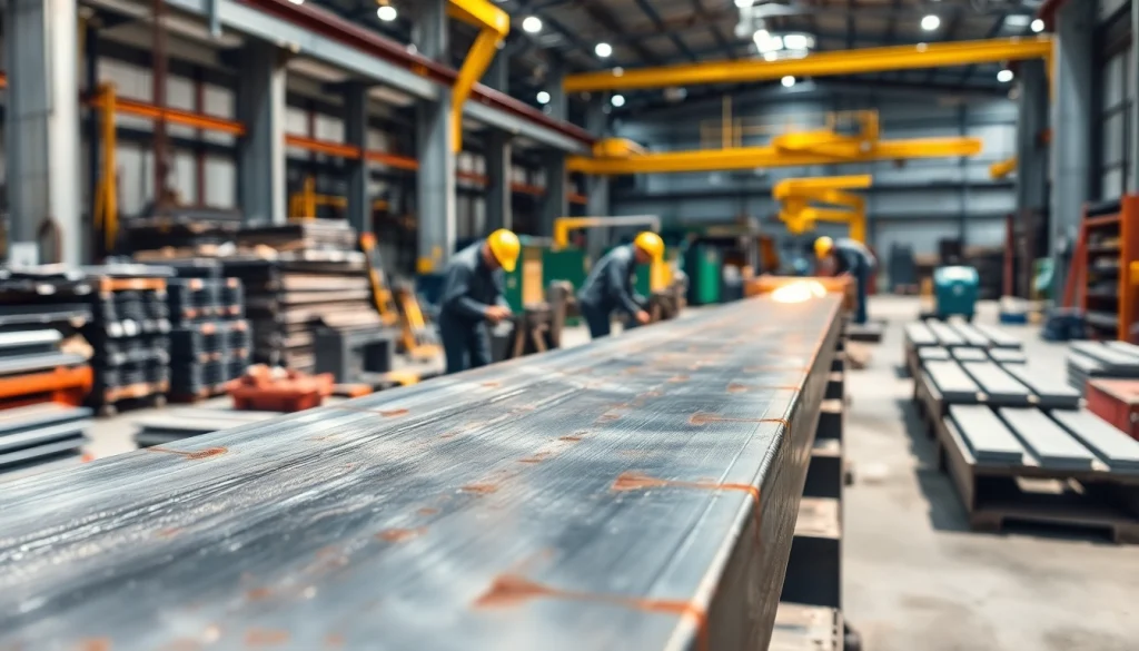 Workers engaged in precise structural steel fabrication, showcasing techniques and tools in a well-lit environment.