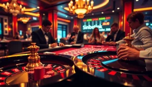 Betting action at sinbet.ink casino featuring poker chips and a roulette wheel.
