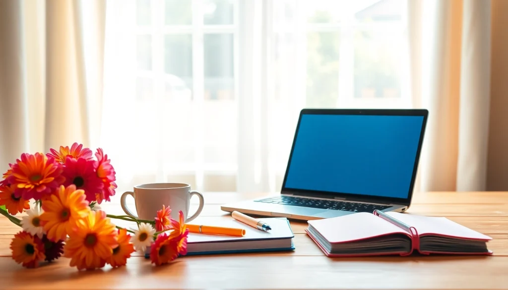 Engage with https://giveaways4mom.com through an inviting workspace for moms, showcasing comfort and productivity.