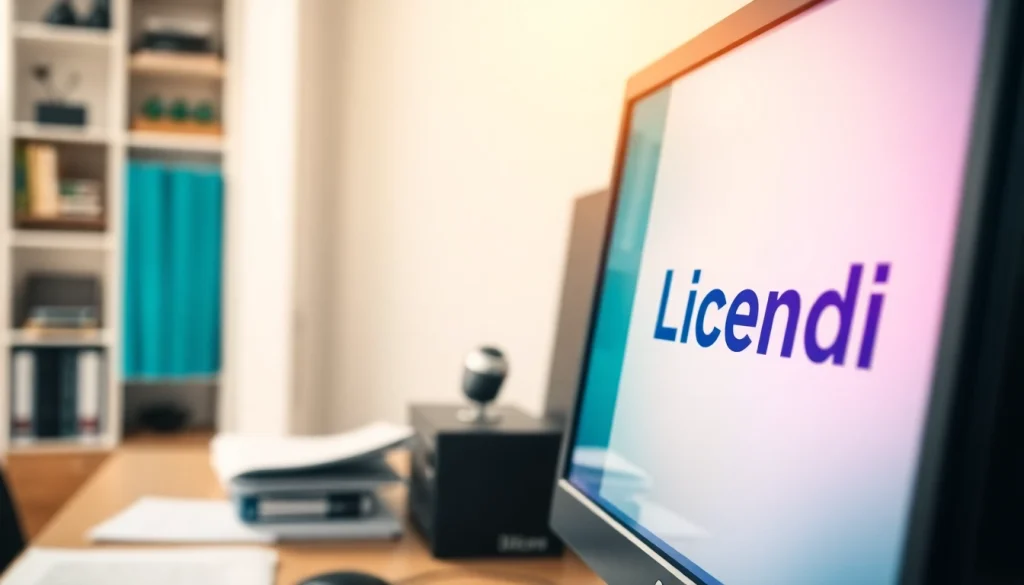 Display of Licendi software license keys on a computer screen in a bright, professional workspace.