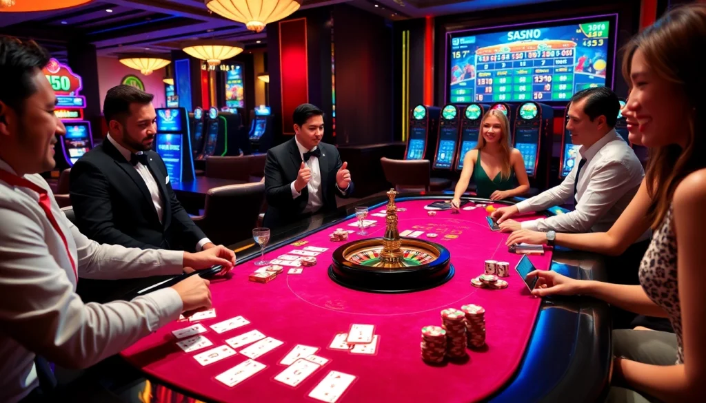 Experience live excitement at https://bong99.pro/ with players engaged at a colorful casino table.