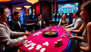 Experience live excitement at https://bong99.pro/ with players engaged at a colorful casino table.