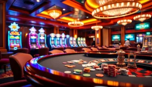 Experience luxury and excitement at trang chủ 789win with vibrant casino tables and slot machines.