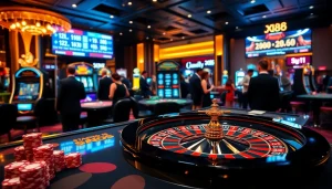 High-stakes gambling experience at https://xx88.nl/ with roulette and poker chips in a luxurious casino.