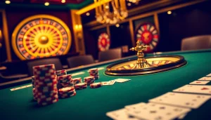 table scene showcasing professional gambling at nhà cái uy tín with poker chips and cards