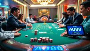 Experience the thrill of AU88 with luxurious casino gameplay and vibrant poker elements.