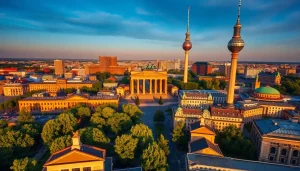 Drohnenfotos Berlin mit atemberaubendem Blick auf die Berliner Skyline und Wahrzeichen.
