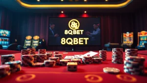 Experience the thrilling world of 8qbet with vibrant casino visuals showcasing live gaming tables and online interfaces.