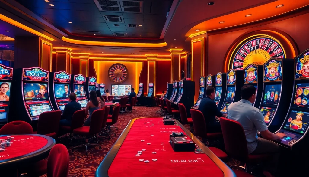 Experience the excitement of idn slot gaming in a luxurious casino setting filled with vibrant machines and engaging players.