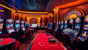Experience the excitement of idn slot gaming in a luxurious casino setting filled with vibrant machines and engaging players.