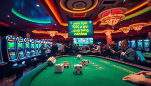 xem kết quả bóng đá nhanh with excitement at a modern casino filled with tables, chips, and football scenes.