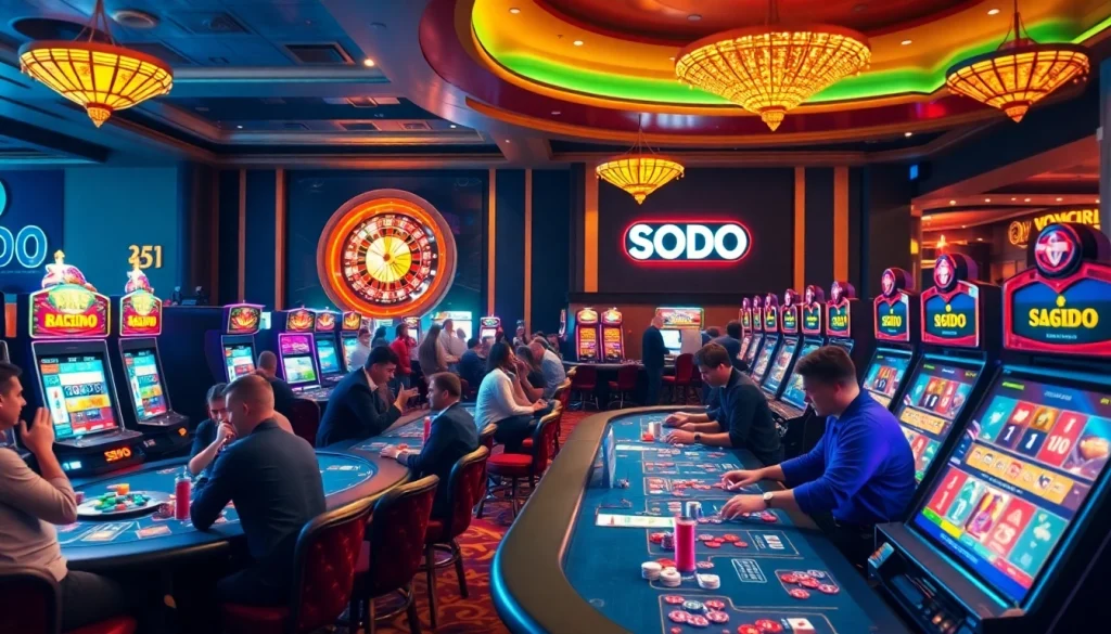SODO casino scene with exciting players, lively gaming tables, and vibrant atmosphere