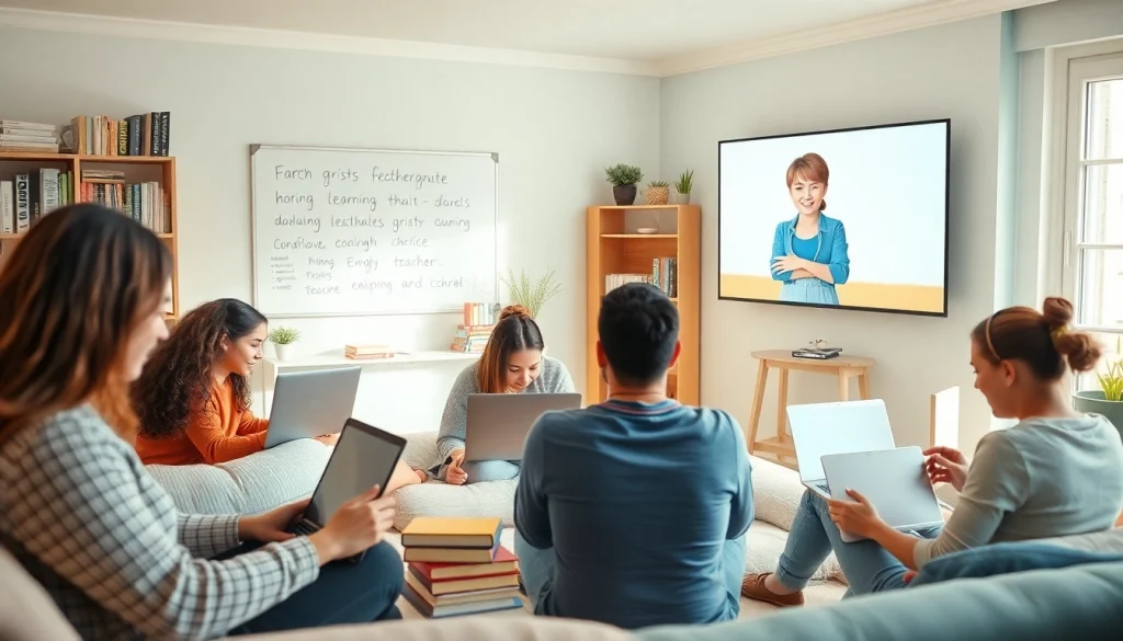 モダンなオンライン教育を通じて qqイングリッシュ 割引を紹介する、明るい学習空間の中で熱心に学ぶ学生たち。