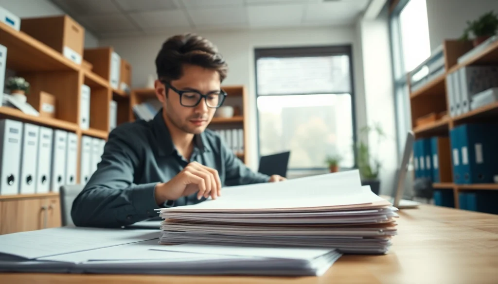Efficient filing system being organized in a professional office space.