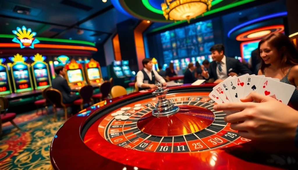 Experience the excitement of rr88 at a luxurious casino table with vibrant colors and players engaged.