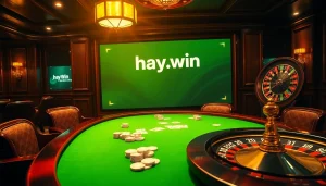 Engage with exciting poker action at hay.win, highlighted by shimmering chips and dynamic gaming atmosphere.