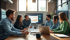 Marketing team collaborating using insights from https://www.pnmmedia.com in a modern office space.