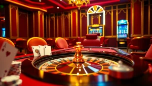 Players enjoy the thrill of J88 at a lavish casino table under glamorous lighting.