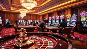 Players enjoying high-stakes games at 789f nhà cái casino, showcasing a lively atmosphere.