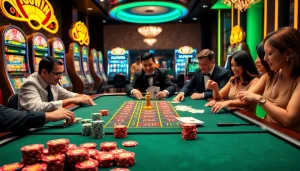 Experience the excitement of KUWIN at a luxury casino with vibrant tables and enthusiastic players.