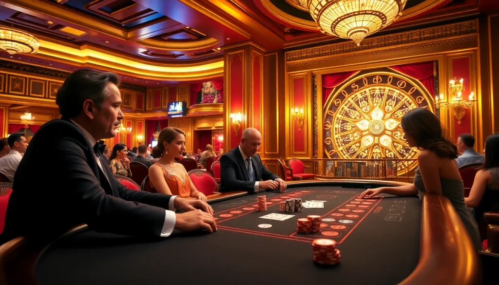 เล่นบาคาร่าในคาสิโนหรูที่มีการตกแต่งสวยงามและแสงสว่างทุกมุม