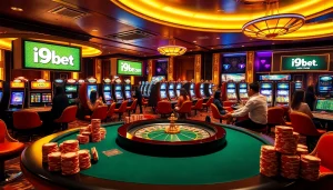 Engage with thrilling gameplay at i9bet.com, featuring vibrant casino tables and excited players.