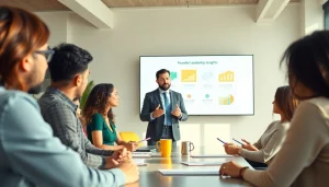 Team discussing founder leadership insights in an engaging conference setting.