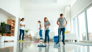 Promote cleaning services calgary with a professional cleaning team in a bright home.