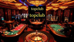Exciting gameplay at topclub featuring vibrant casino tables, players, and luxurious ambiance.