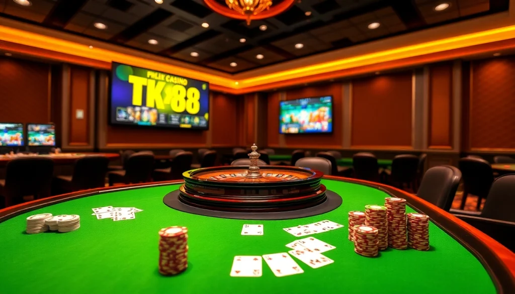Experience the thrill of TK88 casino with vibrant slot machines and engaging gaming tables.