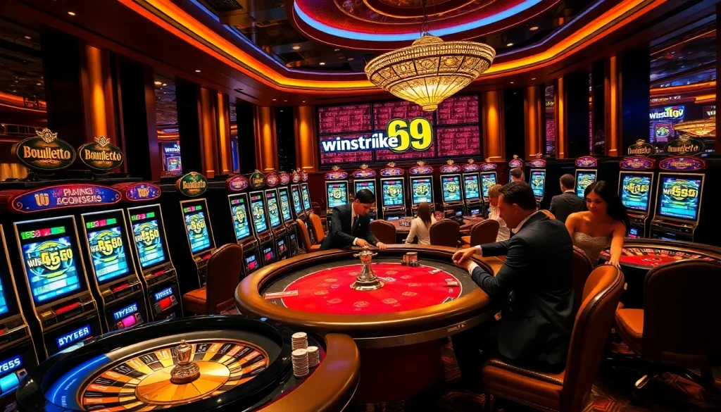 Experience high-stakes excitement at winstrike69 with vibrant slot machines and engaging players.