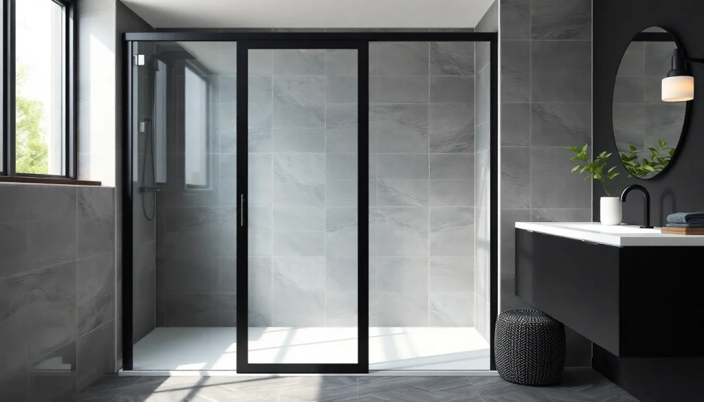 Enhance your bathroom with a stylish black shower sliding door that combines elegance and functionality.