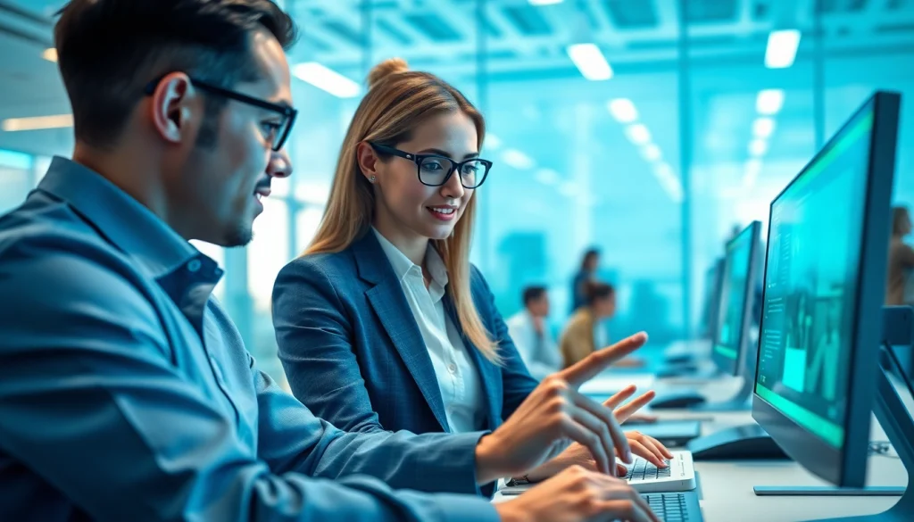 AI Employee engaging with human colleagues in a modern office environment.