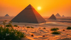 Unveiling the ancient beauty of the Great Pyramid of Giza on https://piraminds.com/ against a sunset backdrop.