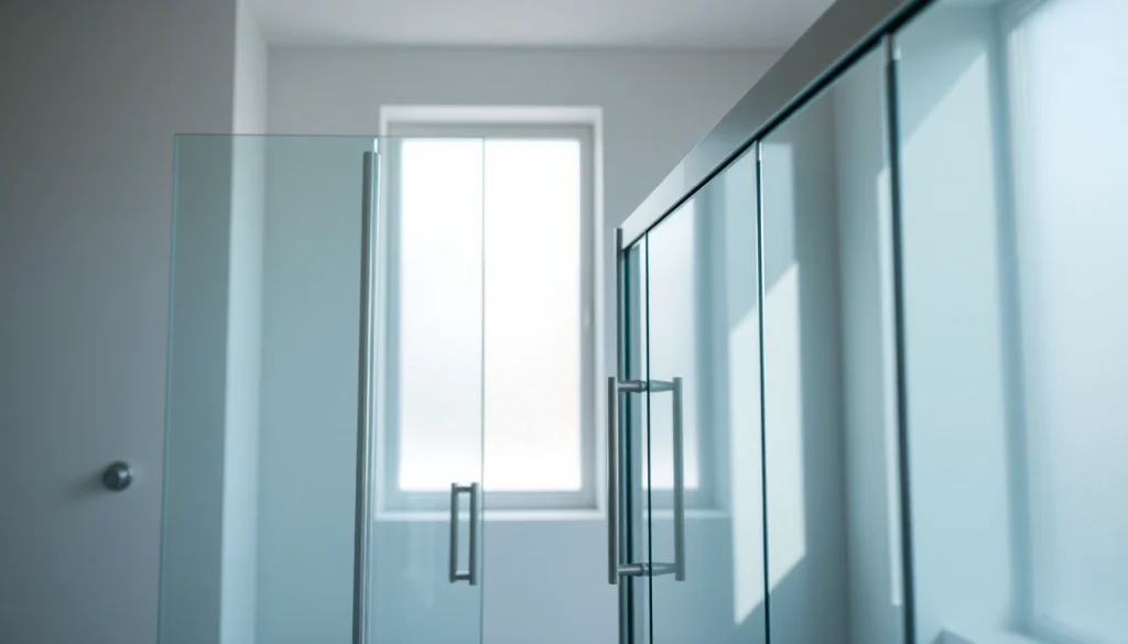 Showcasing sleek sliding shower screens in a modern bathroom setting with clear glass design.