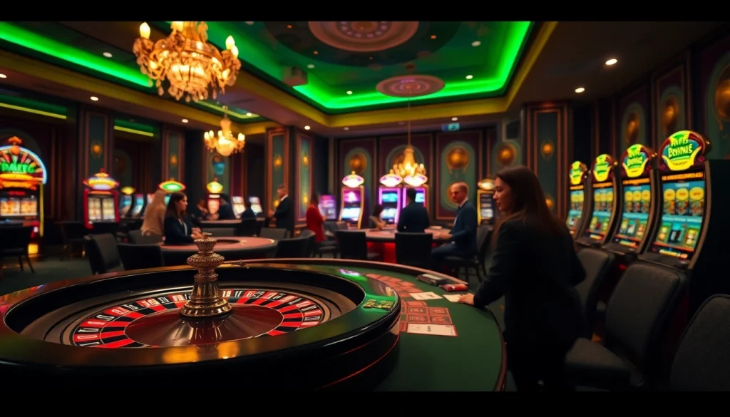 Engage in thrilling games at NK88 with vibrant casino visuals showcasing roulette and poker.