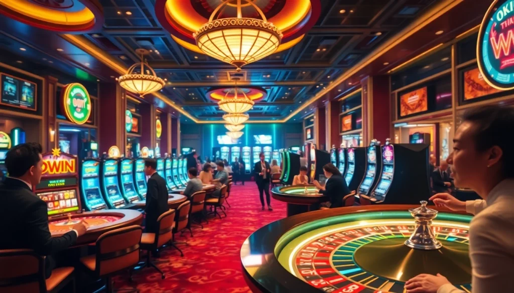 Experience high-stakes play at OKWIN casino, showcasing vibrant tables and thrilling gaming action.