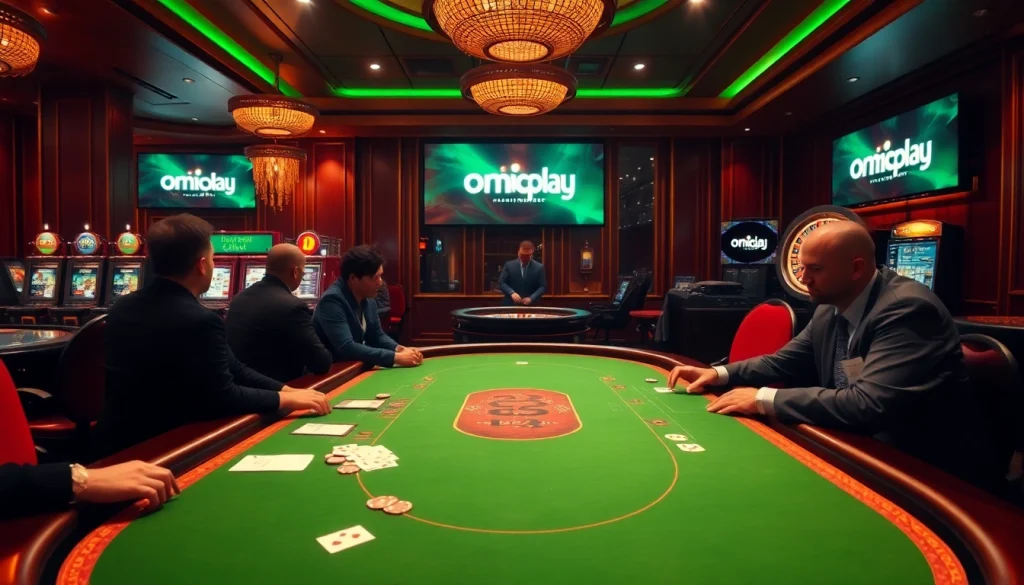 Experience excitement with onicplay at a luxurious poker table surrounded by eager players.